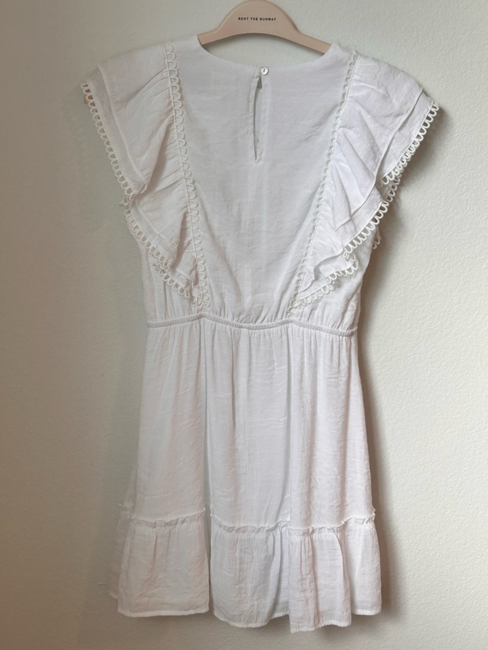 Peach Love White Ruffle Sundress Boho Mini Dress Flutter Sleeve Cottagecore S - Picture 6 of 6